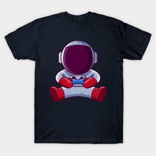 Cute Astronaut Playing Game with Controller Cartoon T-Shirt